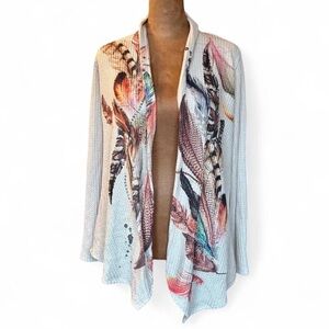 Size Medium Open Flowy Feather Print Cardigan Boho Western Nature Witchy Fairy